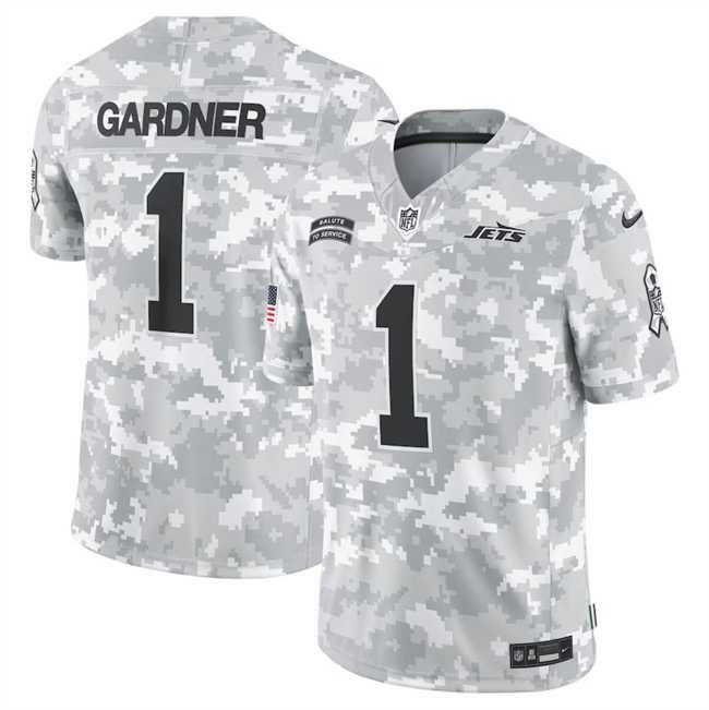 Men%27s New York Jets #1 Sauce Gardner 2024 Arctic Camo Salute To Service Limited Stitched Jersey Dyin